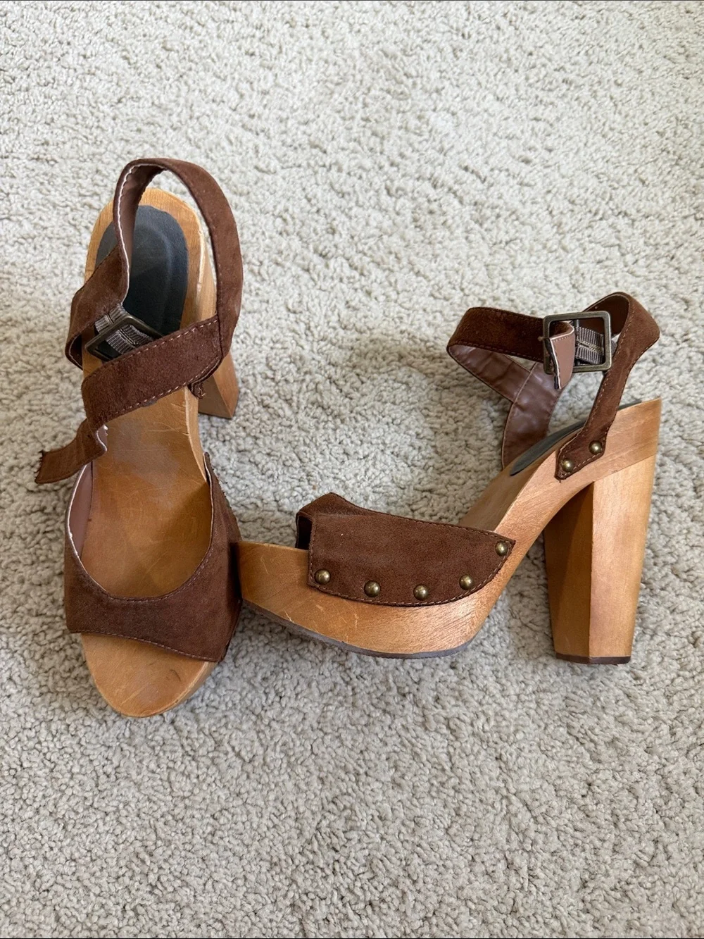 Early 2000’s Forever 22 Brown Suede Wood Platform Heels.